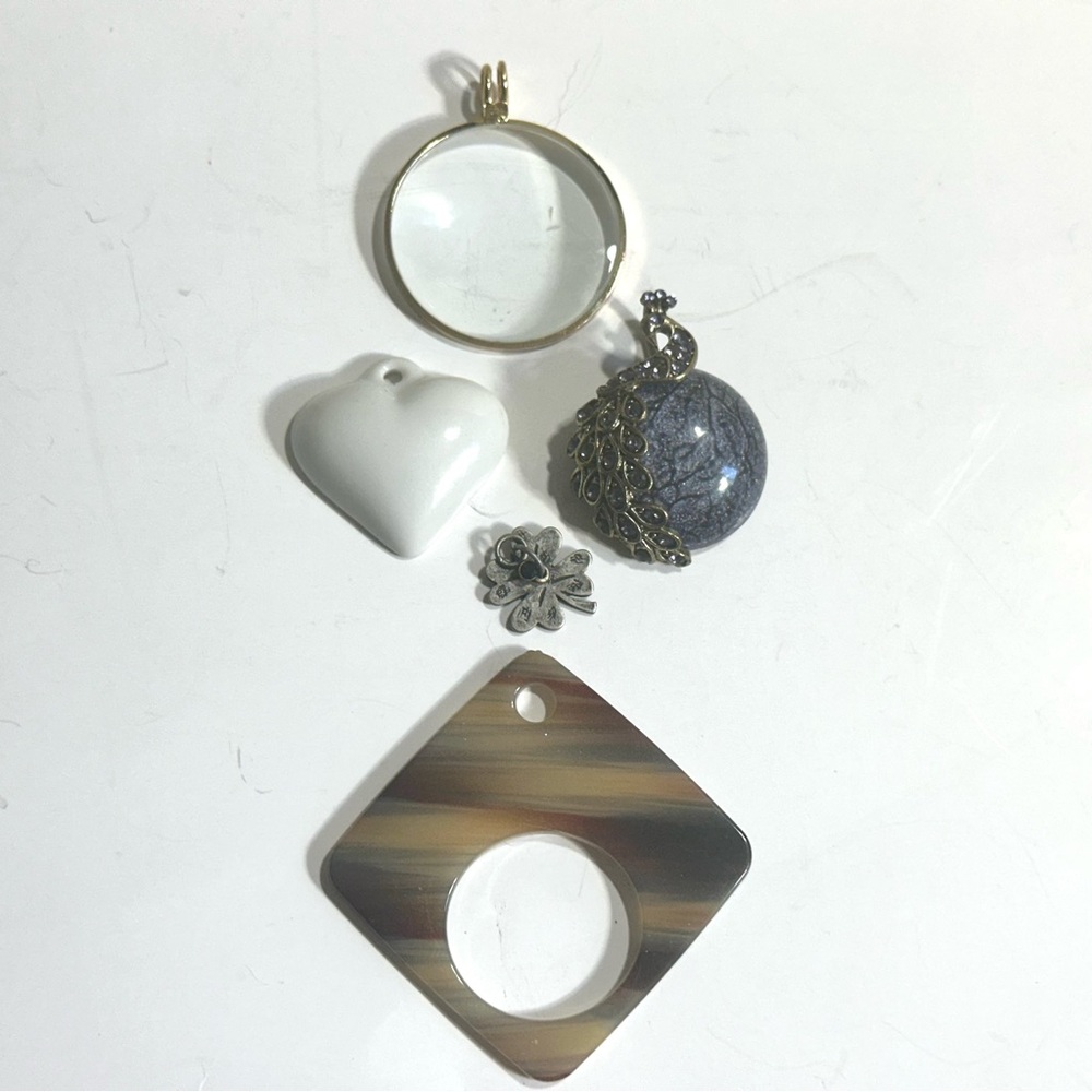 Necklace Pendants Peacock Clover Heart Magnifier Faux Agate Jewelry Making 5 pc